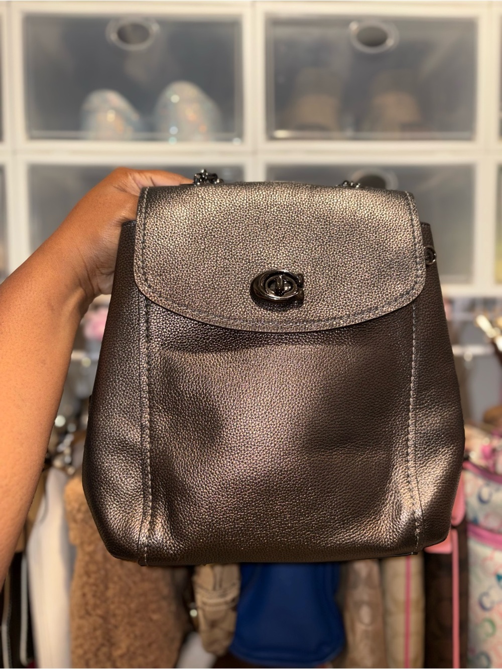 Coach Metallic Leather Backpack